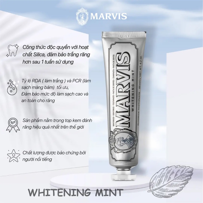 Kem Đánh Răng Marvis Whitening Mint 85ml - Màu Trắng