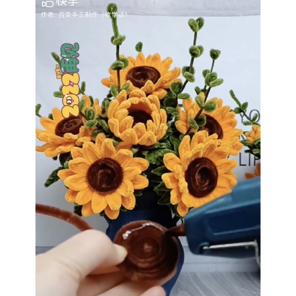 💥Tặng Kèm Đèn Led 💥 Set Nguyên Liệu Làm 10 Bông Hoa Hướng Dương Cỡ To Bằng Kẽm Nhung