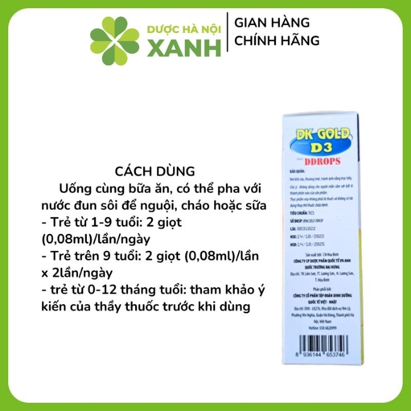 Vitamin D3K2 MK7 Vitamin cho bé 10ml DK Gold D3