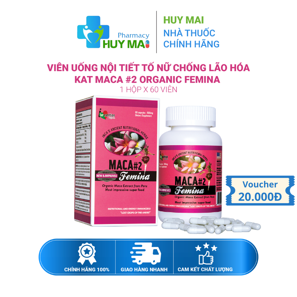 Viên uống nội tiết tố nữ chống lão hóa Nature’s Supplements Maca #2 Organic Femina Hộp 60 viên