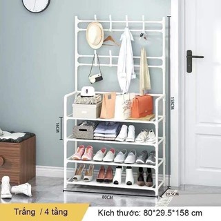 Kệ để giày dép sơn tĩnh điện kèm móc treo đồ, giá treo đồ đa năng chữ h 4 tầng