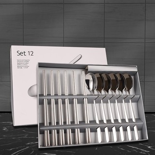 Set 12 đũa thìa đức bằng inox không gỉ, hộp thìa đũa cao cấp