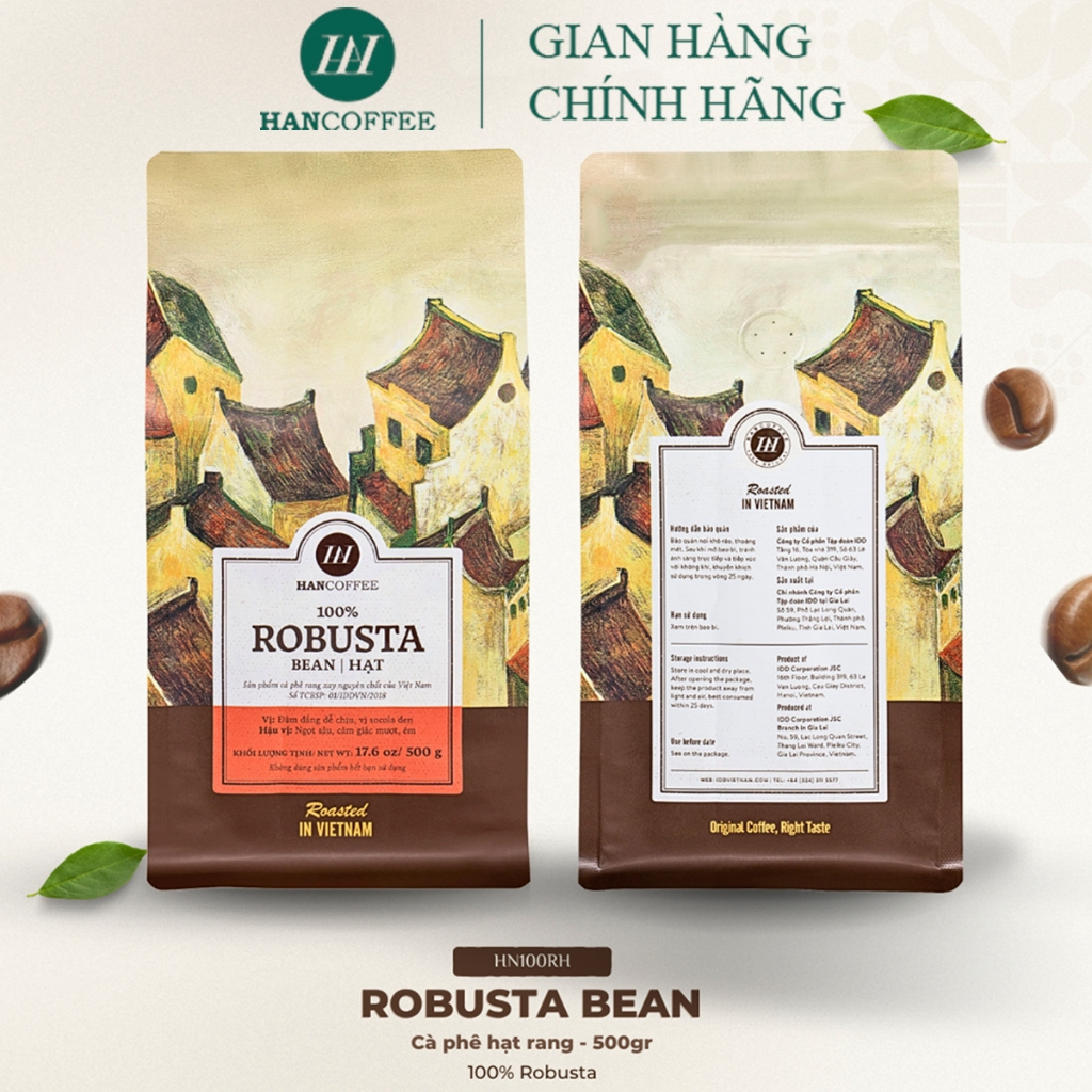 Cà Phê Robusta - Cafe Rang Mộc 100% HANCOFFEE Đắng Vừa, Hậu Ngọt, Dễ Uống 500G Pha Phin, Pha Máy,Nguyên Hạt