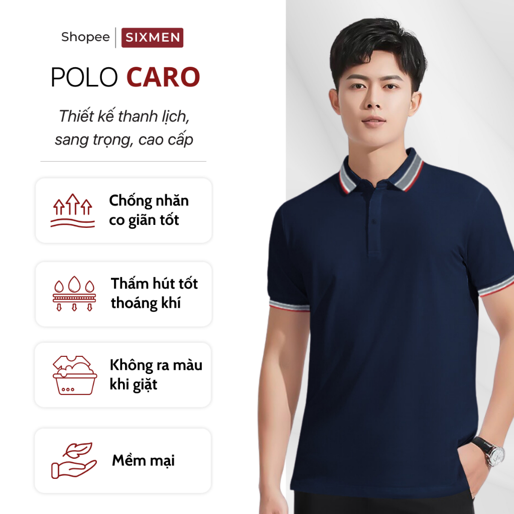 Áo thun Polo nam cao cấp có cổ bẻ SIXMEN CARO BASIC - vải cotton thoáng mát, thanh lịch