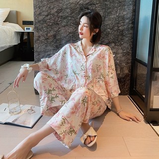 Bộ Lụa Mặc Nhà Pijama Lụa Nữ Chất Lụa Cao Cấp Mát Mềm Mịn ELSA PIJAMA