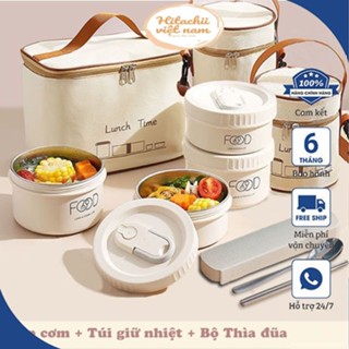 Hộp cơm giữ nhiệt - Hộp cơm trưa văn phòng Inox 304 cao cấp kèm theo bộ đũa thìa và túi đựng