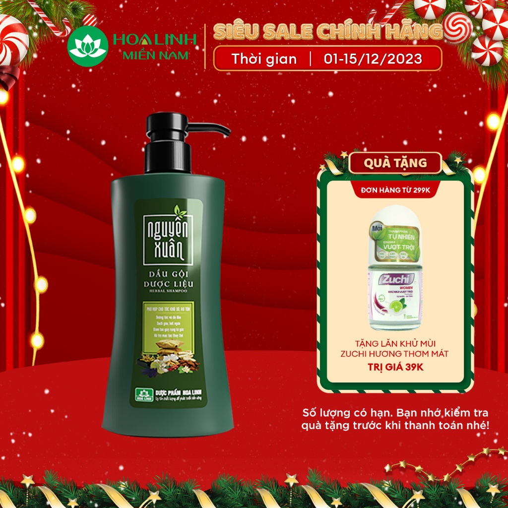Dầu Gội Dược Liệu Nguyên Xuân Xanh 350ml - Dưỡng Tóc (Khuyến mại thêm 35ml giá không đổi)