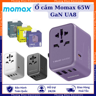 Bộ sạc du lịch đa năng Momax UA8 1-World 65W GaN 5 Ports + AC 100-250V 2500W sạc nhanh - phù hợp ổ cắm hơn 200 quốc gia