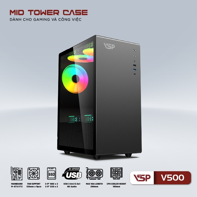 Vỏ Case Máy Tính VSP V500 - Hàng Chính Hãng