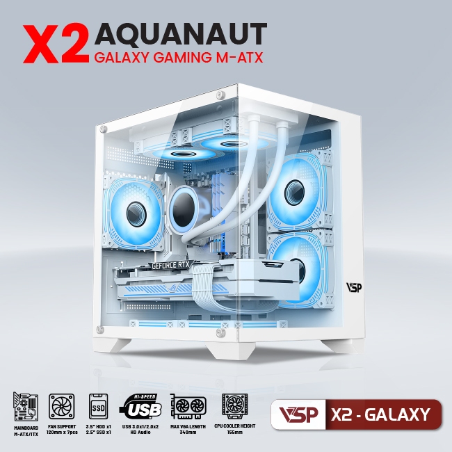 VỎ CASE MÁY TÍNH AQUANAUT PRO GAMING M-ATX X2 GALAXY