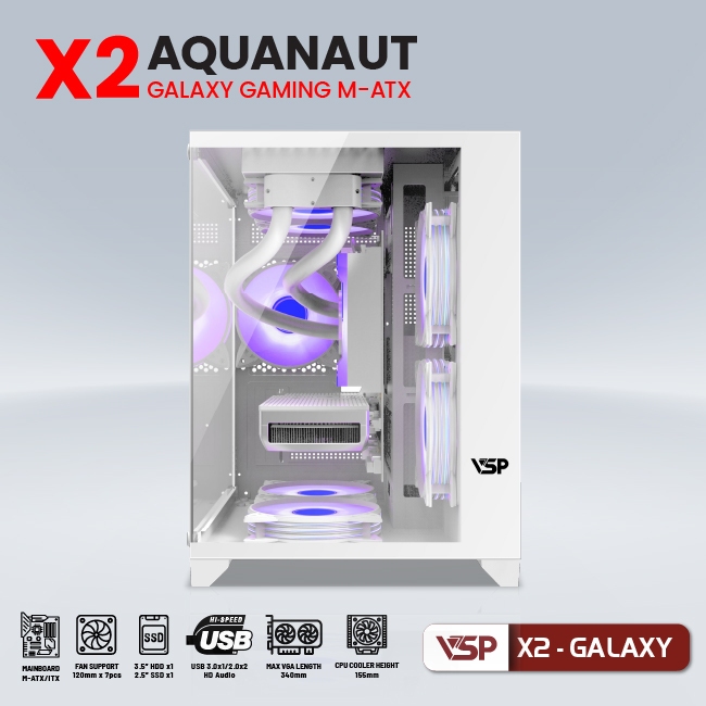 VỎ CASE MÁY TÍNH AQUANAUT PRO GAMING M-ATX X2 GALAXY