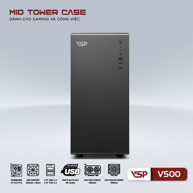 Vỏ Case Máy Tính VSP V500 - Hàng Chính Hãng