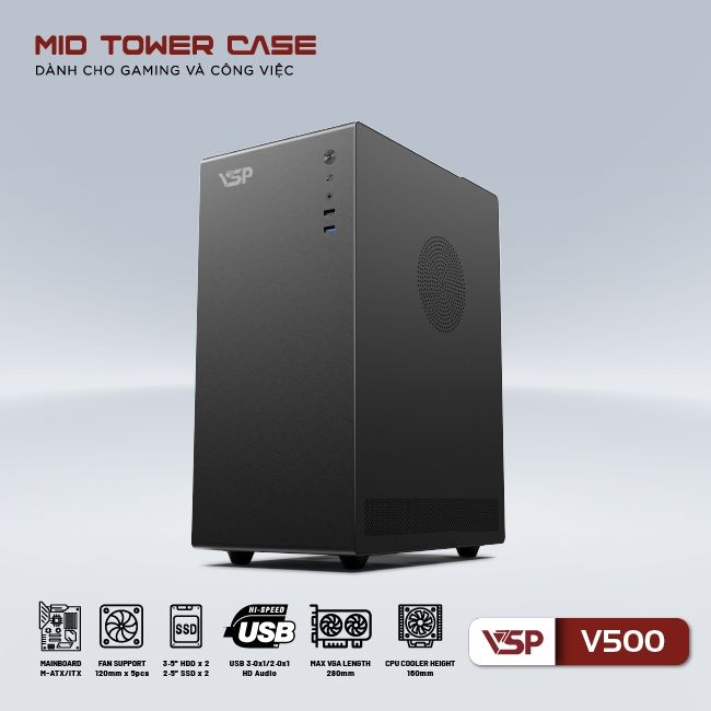 Vỏ Case Máy Tính VSP V500 - Hàng Chính Hãng