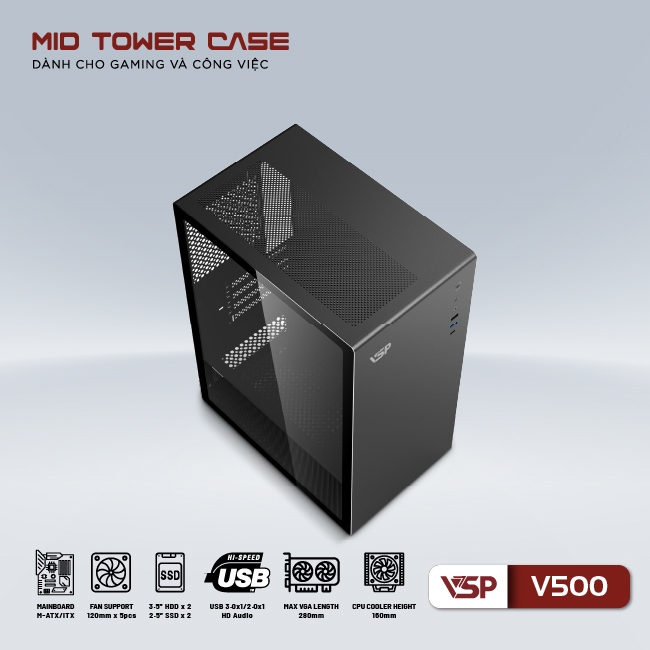 Vỏ Case Máy Tính VSP V500 - Hàng Chính Hãng