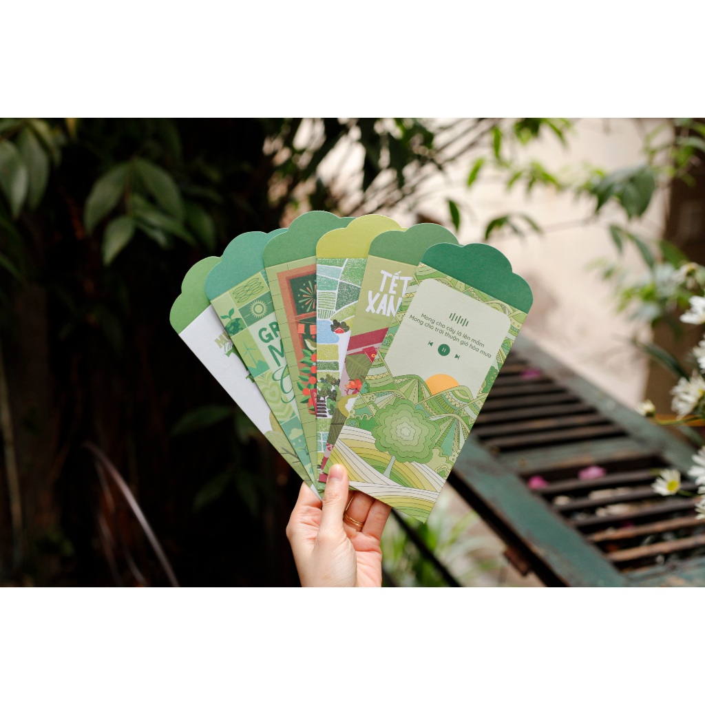 Set 6 bao lì xì sống xanh thông điệp ý nghĩa 2024