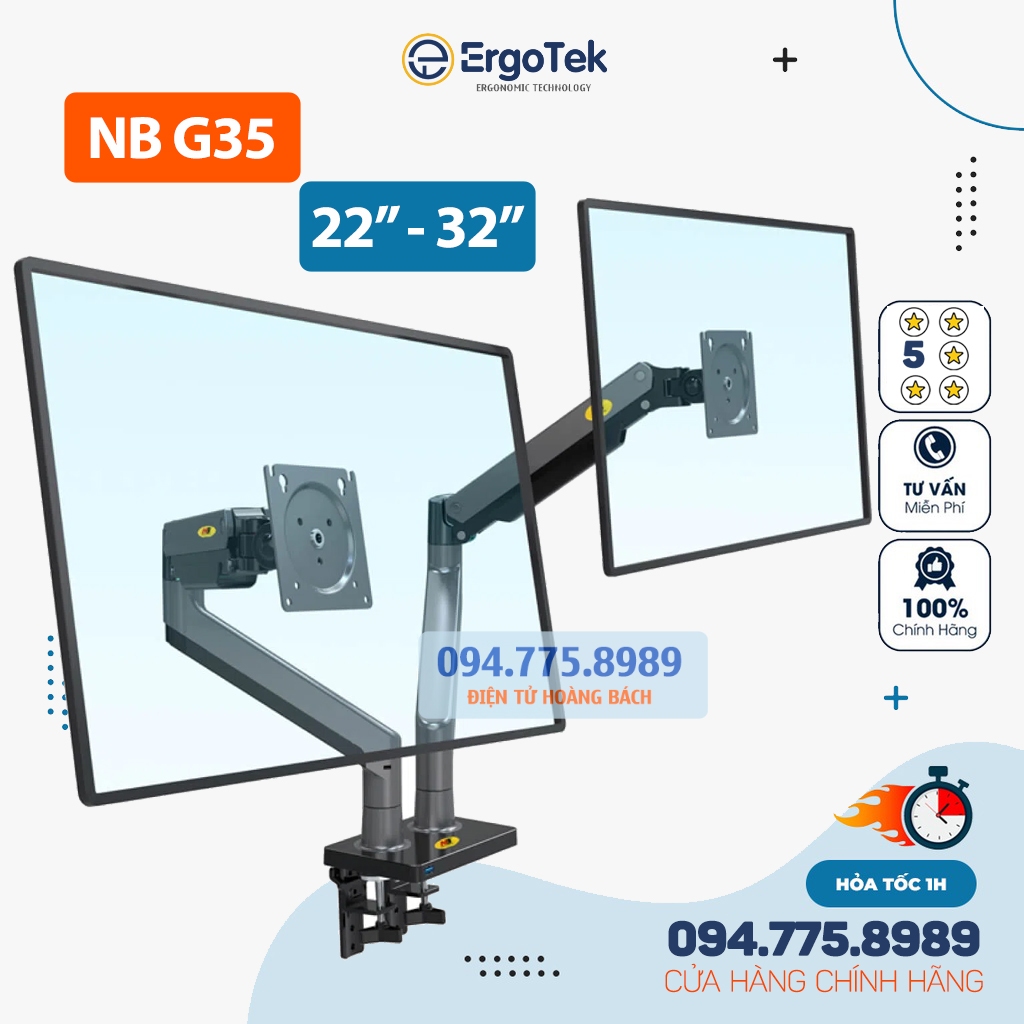 Giá treo hai màn hình NB G35 22 - 32 inch - Tay Arm / Giá đỡ 2 Màn Hình North Bayou [ Cao Cấp Hơn NB H180 F160 ]