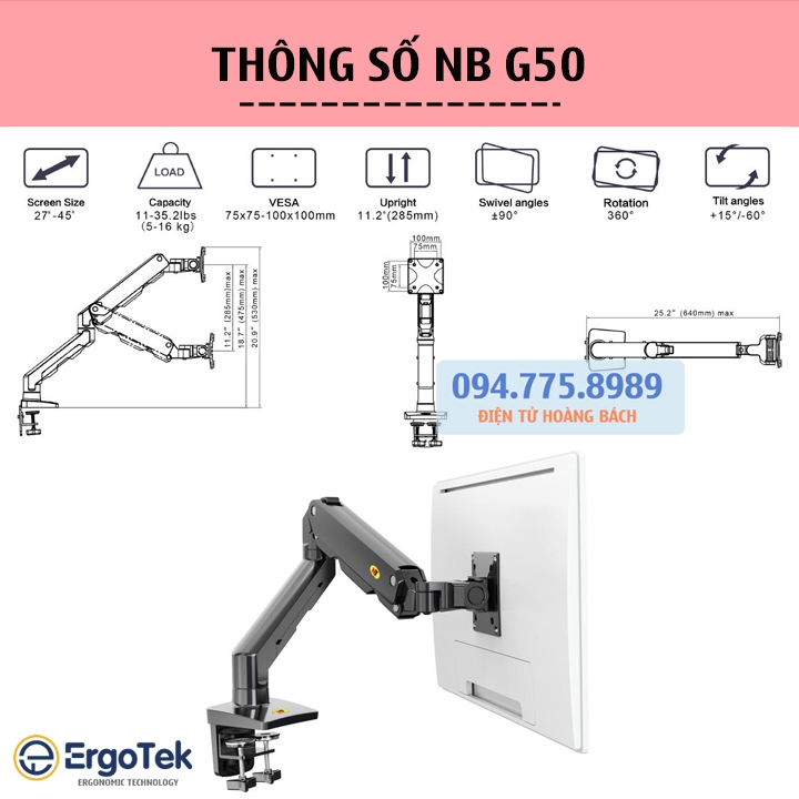 NB G50  27 - 45 Inch - Giá Treo Màn hình máy tính/ Tay Arm NB G45 treo màn hình máy tính