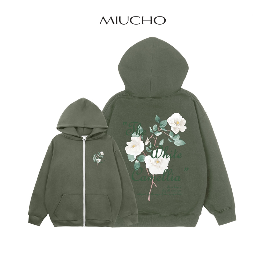 Áo hoodie zip nữ form rộng HZ437 Miucho chân cua in mix