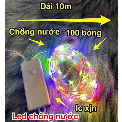 Dây đèn led hạt gạo dài 10m, 50m vàng kín nước (sợi)  chớp nháy dùng trang trí các dịp noel, lễ tết....