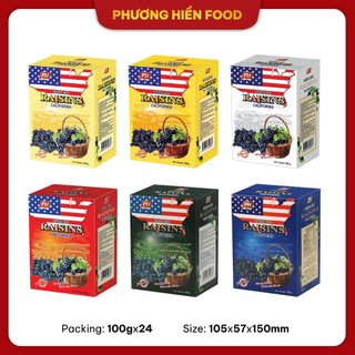 [FREESHIP] Nho Khô Đen nhập khẩu Mỹ Raisins 100g hộp giấy hình lá cờ