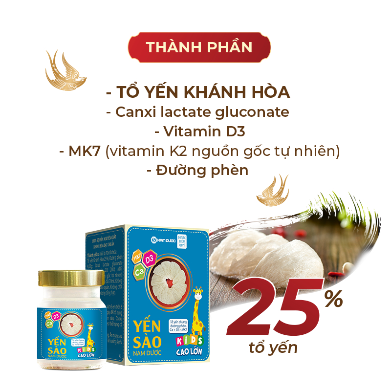 Yến sào Nam Dược Kids Set 4 lọ x 70ml cao lớn, tăng sức đề kháng cho bé, bé ăn ngon và phát triển chiều cao