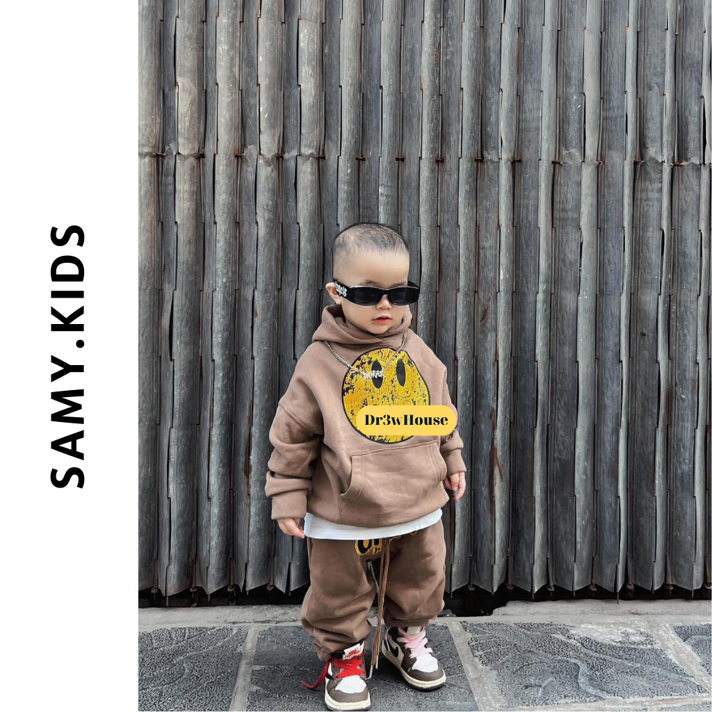 Bộ hoodie nỉ Dr3w cho bé trai, set áo hoodie phối quần dài cho trẻ em Samy Kids