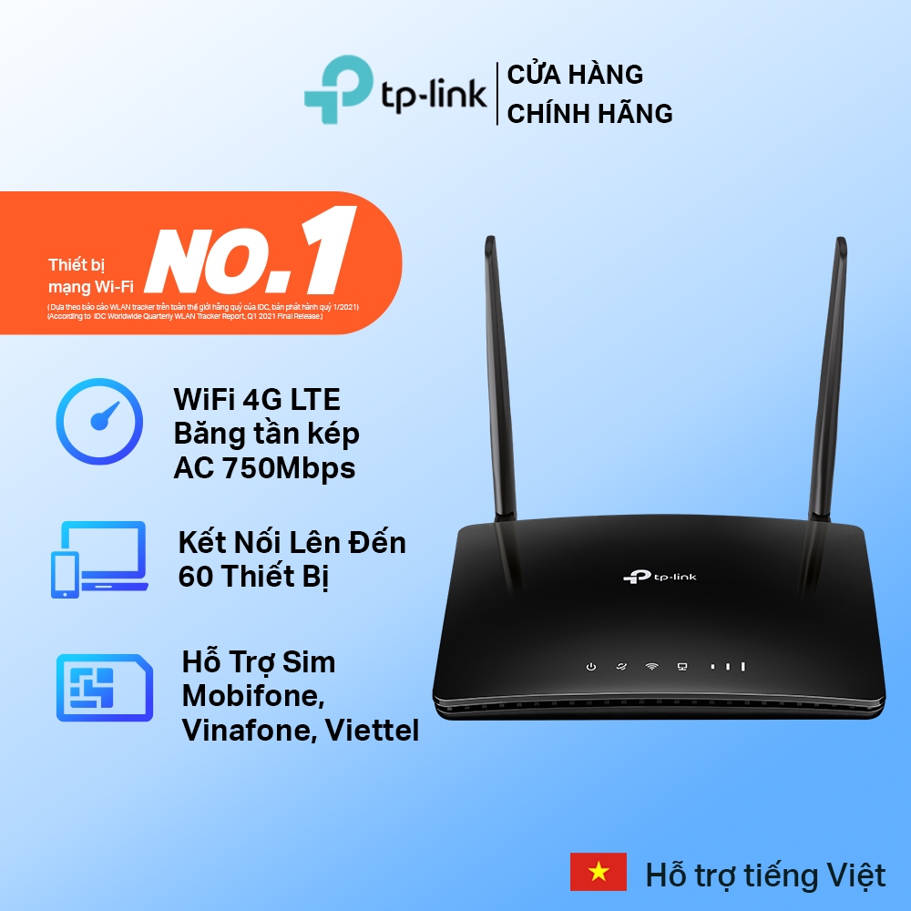Bộ phát Wifi Router 4G băng tần kép  LTE AC750Mbps TPLink Archer MR200
