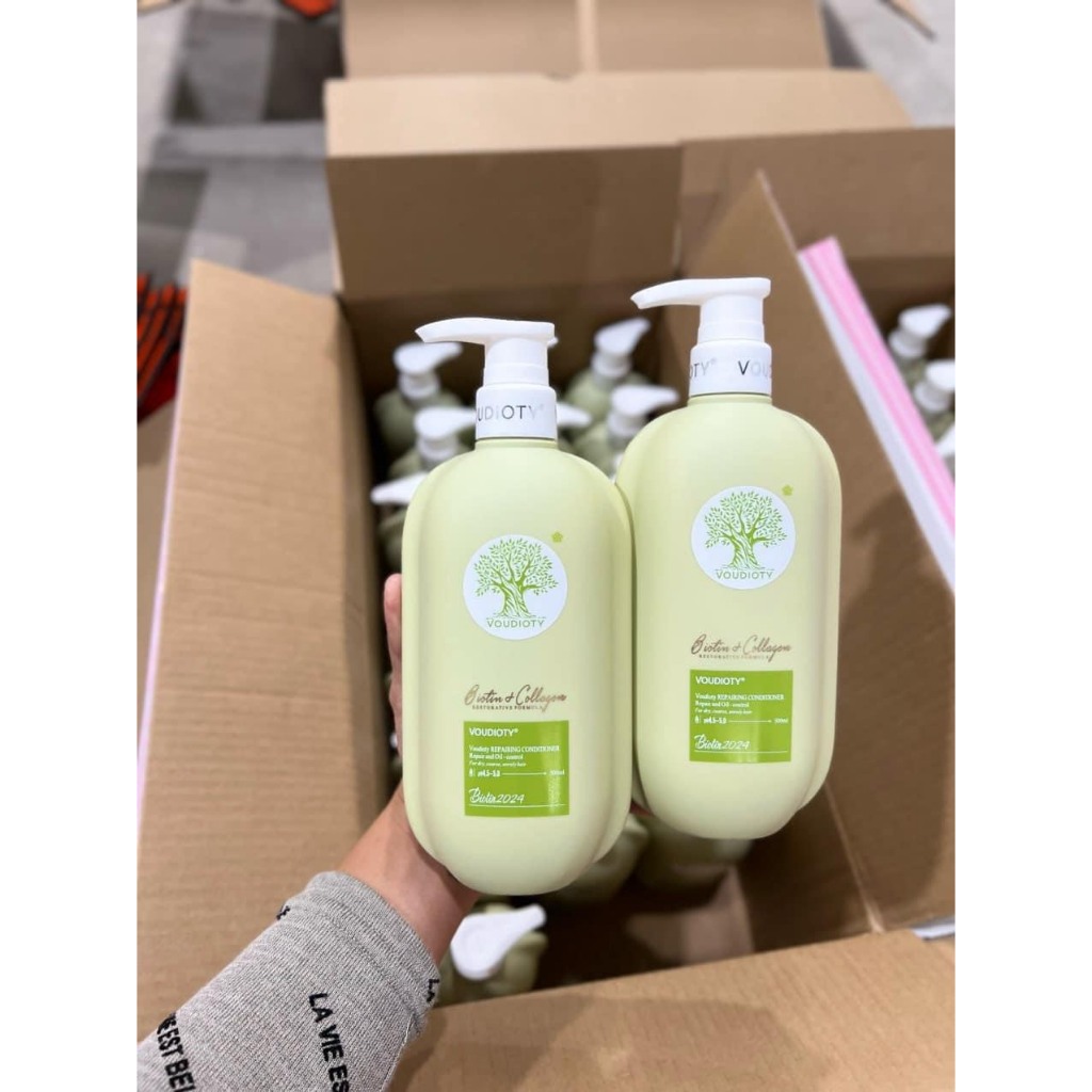 Cặp Dầu Gội Xả Biotin Collagen Voudioty Xanh Lá Mẫu Mơi 2024 Kiềm Dầu, Giảm Rụng, Phục Hồi Tóc Hư Tổn