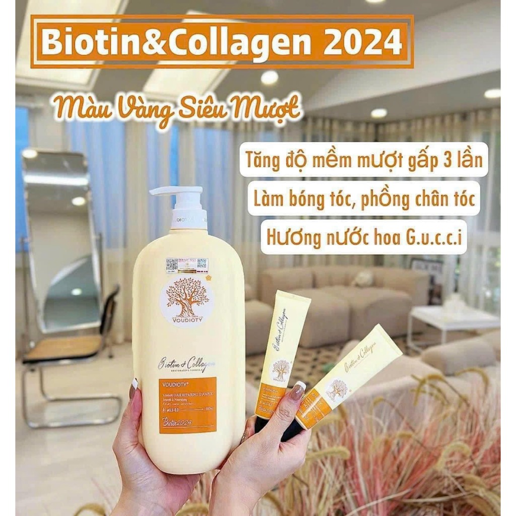 Cặp Dầu Gội Xả Biotin Collagen Vàng Mẫu Mới 2024 Giảm Rụng Tóc, Kích Mọc Tóc, Giúp Tóc Suôn Mượt