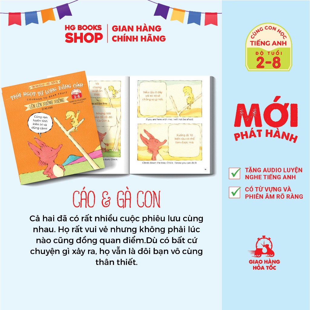 Sách Song Ngữ - Phát triển IQ,EQ cho bé từ 2-8 tuổi: Tình Bạn Diệu Kỳ -Trái Ngọt Từ Lòng Dũng Cảm. Tặng File Nghe.