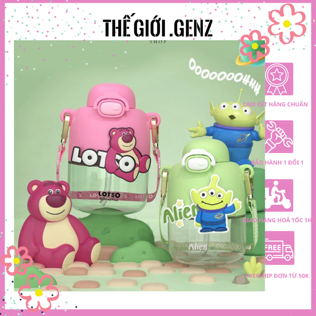 Bình Nước Hình Gấu Dâu, Alien Cho Bé Dung Tích 550ml Siêu Dễ Thương (GENZ SHOP)