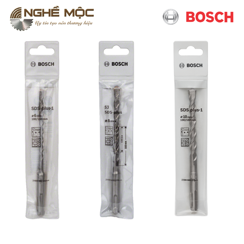 Mũi khoan SDS+ plus 1 Bosch có các kích thước khác nhau  (6x100/160 , 8x100/160, 10x100/160 mm)