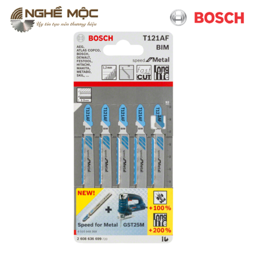 Lưỡi cưa lọng T 121 AF - Sắt (lẻ 1 lưỡi) Bosch 2608636699