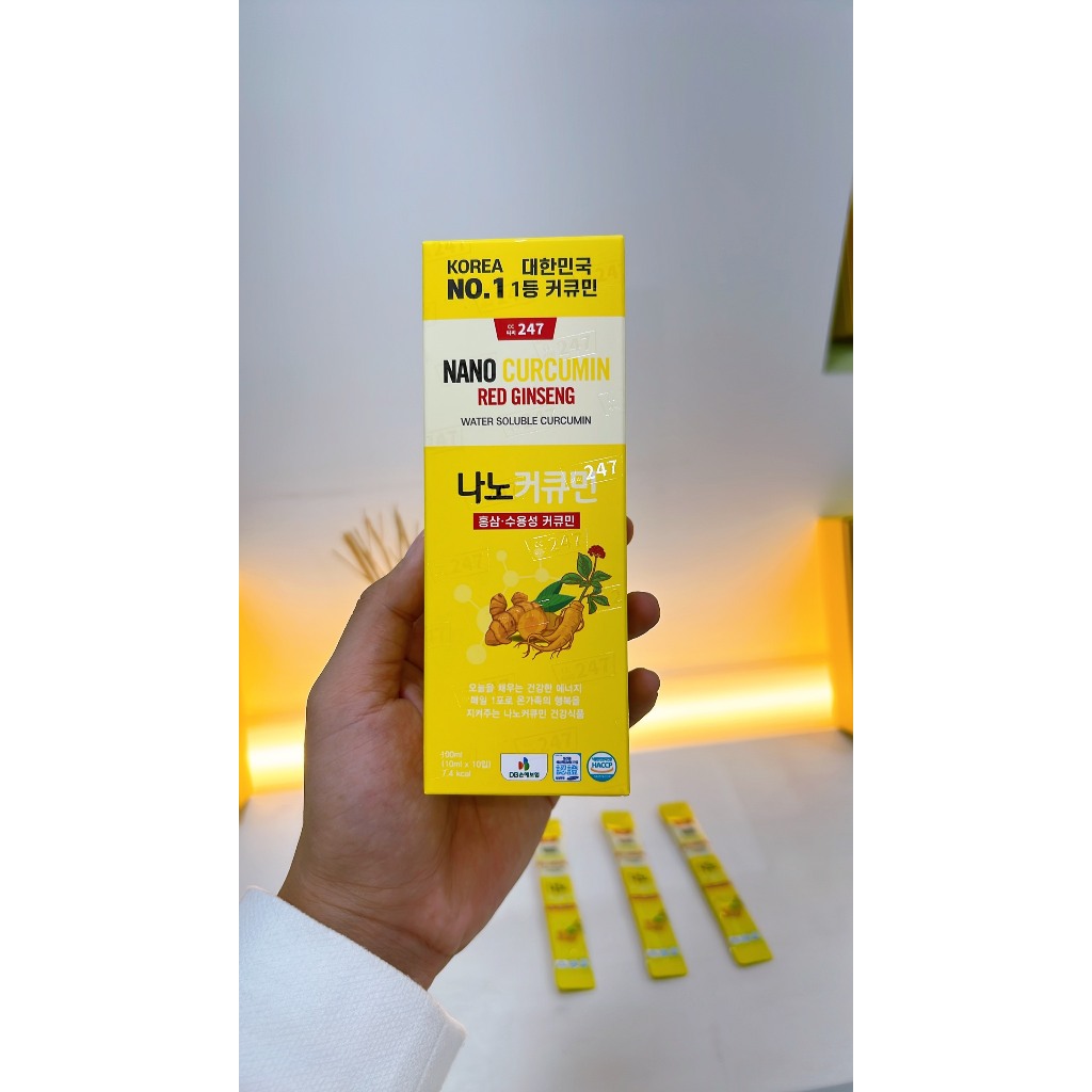 Nước tinh nghệ hồng sâm Red Ginseng Hàn Quốc, nước tinh nghệ Nano Curcumin CC247 giúp cải thiện làn da, sức khoẻ