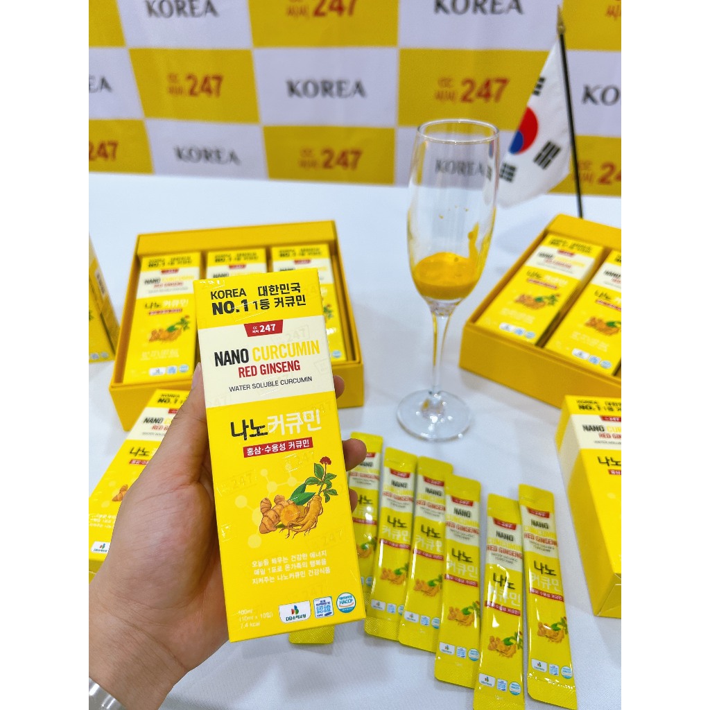 Nước tinh nghệ hồng sâm Red Ginseng Hàn Quốc, nước tinh nghệ Nano Curcumin CC247 giúp cải thiện làn da, sức khoẻ