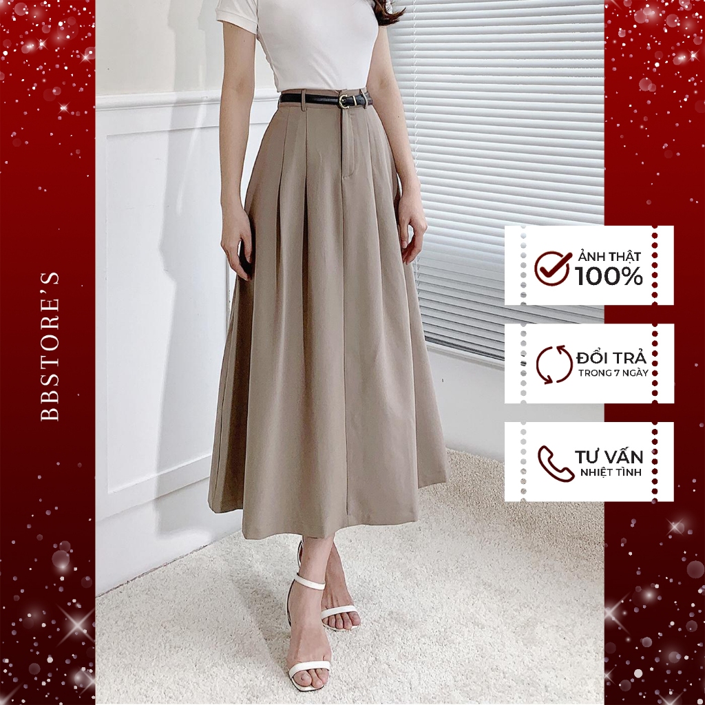 BBSTORE'S Chân Váy Công Sở Xếp Ly Lưng Cao Có Đĩa -V1924