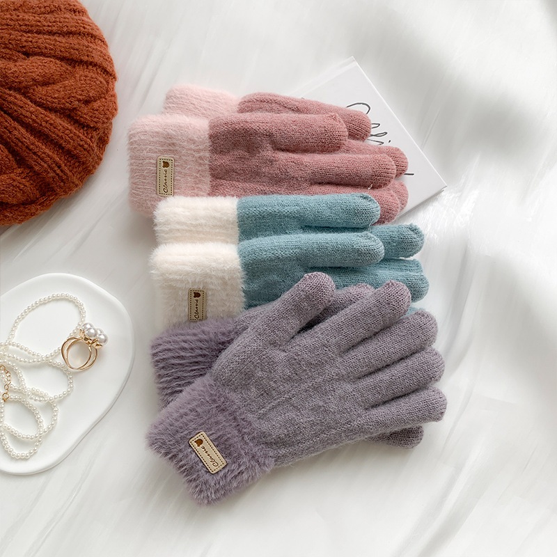 Găng tay giữ ấm HuMI bao tay nữ mùa đồng chất len dày dặn, co giãn có cảm ứng màn hình phong cách đông