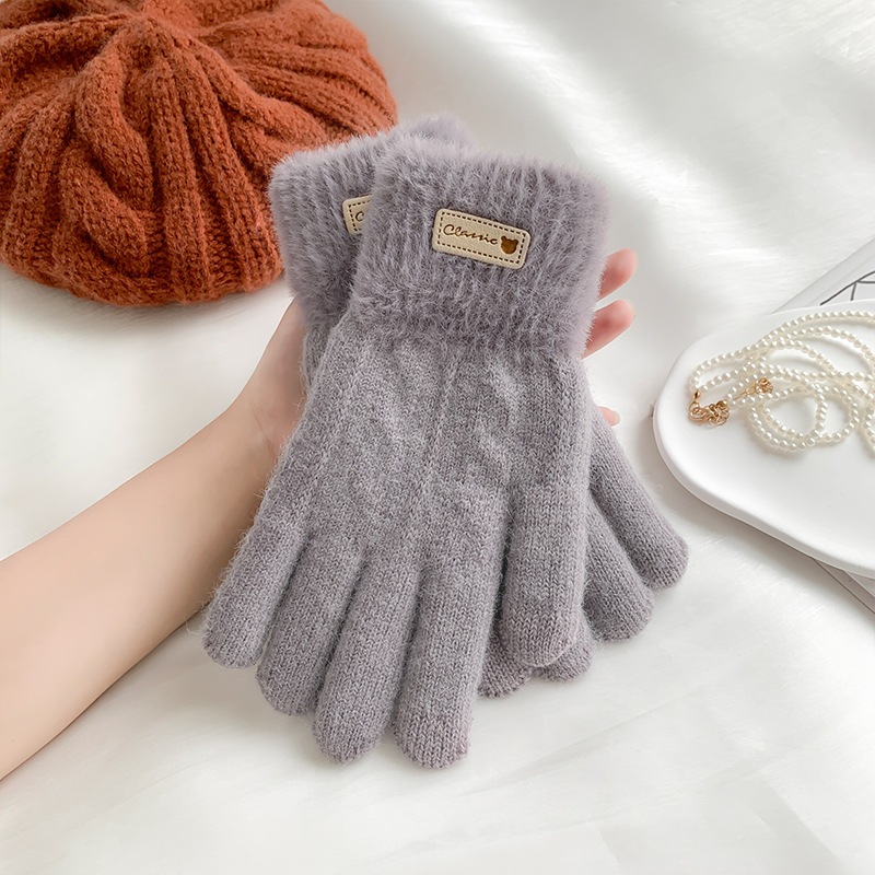 Găng tay giữ ấm HuMI bao tay nữ mùa đồng chất len dày dặn, co giãn có cảm ứng màn hình phong cách đông