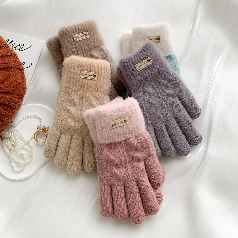Găng tay giữ ấm HuMI bao tay nữ mùa đồng chất len dày dặn, co giãn có cảm ứng màn hình phong cách đông