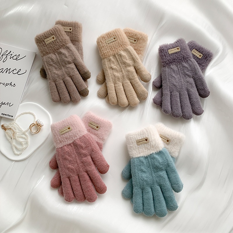 Găng tay giữ ấm HuMI bao tay nữ mùa đồng chất len dày dặn, co giãn có cảm ứng màn hình phong cách đông