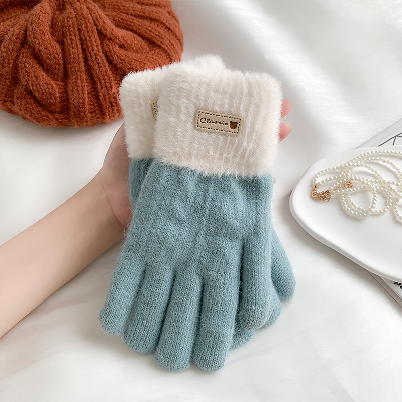 Găng tay giữ ấm HuMI bao tay nữ mùa đồng chất len dày dặn, co giãn có cảm ứng màn hình phong cách đông