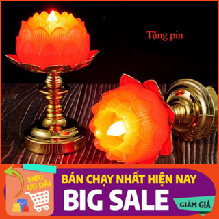 Bộ Đèn thờ vĩnh cửu, sử dụng pin, kiểu đèn dầu rất đẹp, dùng để bàn thờ, thờ phật, bóng led tiết kiệm pin