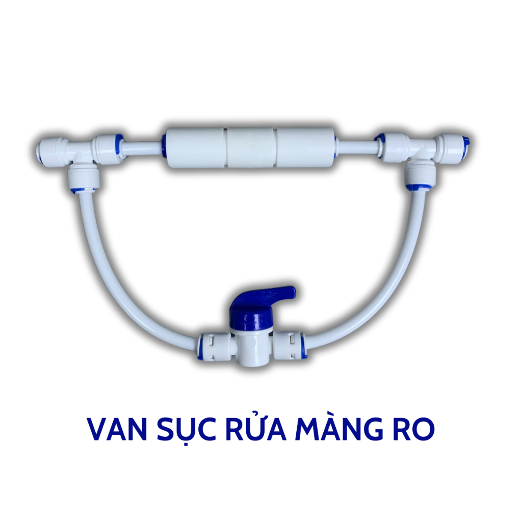 Van Sục Rửa Màng RO Lắp Sẵn Dành Cho Máy Lọc Nước Gồm Van Thải, Van Xả Tay, 2 Cút T Cắm Nhanh Phi 6