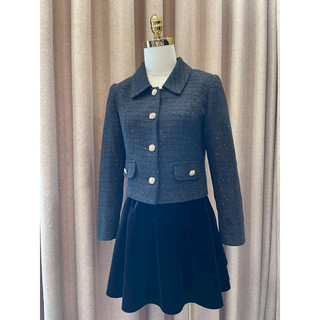 Áo dạ tweed cổ sen đen cúc đồng