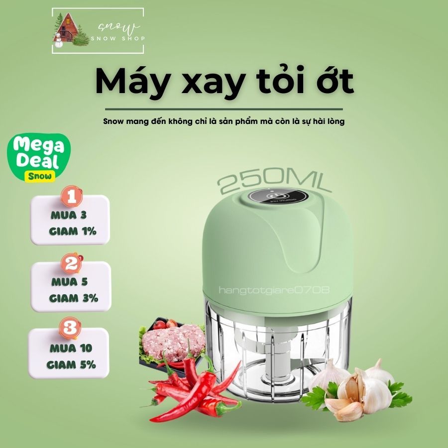Máy xay mini gia vị tỏi ớt, đồ ăn dặm cho bé dung tích 250ml, sạc điện cổng usb tiện dụng, bảo hành 12 tháng lỗi đổi mới