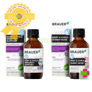 Siro Brauer Baby & Child Immunity/Runny Nose, Úc (100ml) tăng đề kháng, giảm sổ mũi cho trẻ sơ sinh/6 tháng đến 12 tuổi