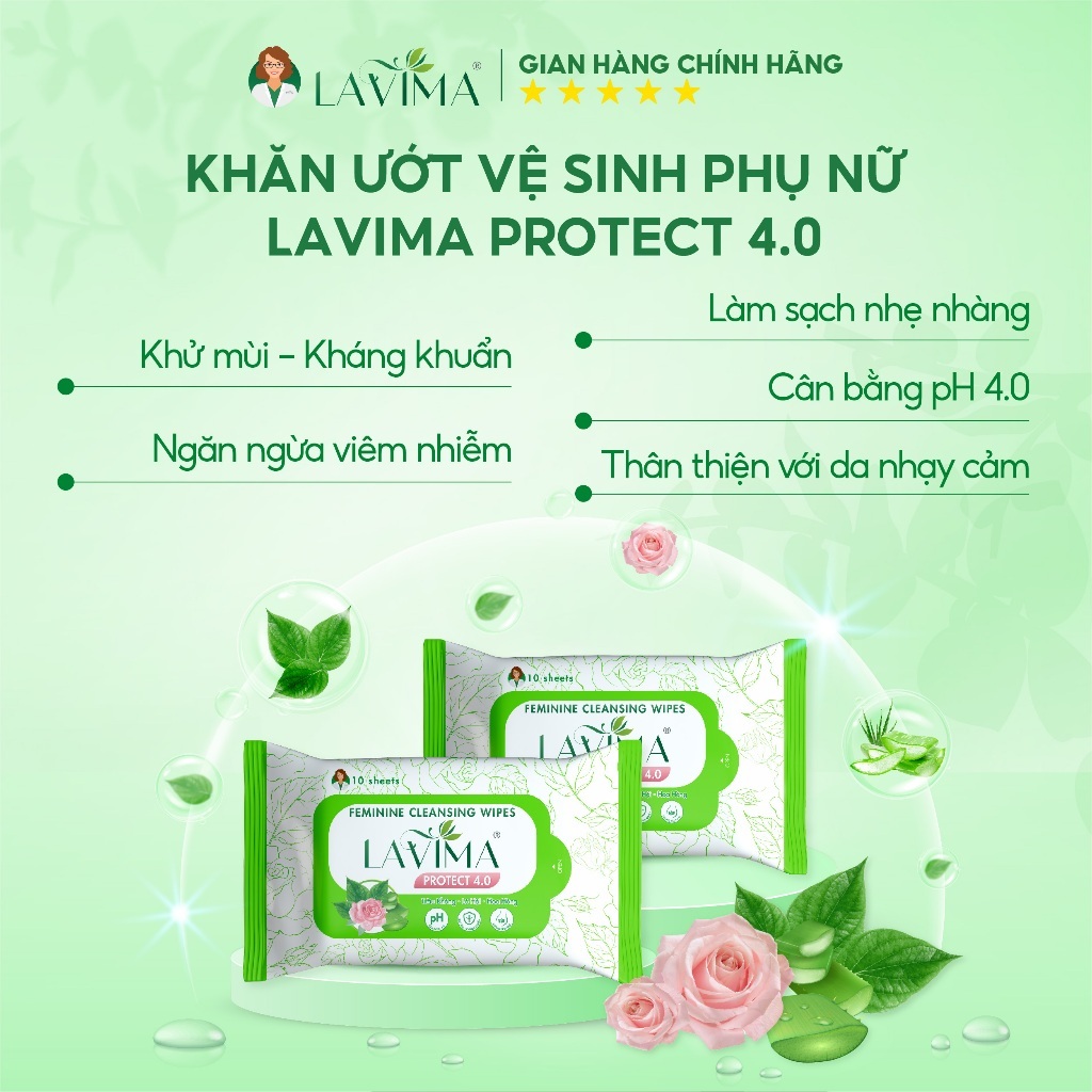 Khăn ướt vệ sinh phụ khoa LAVIMA Protect 4.0, Việt Nam  giúp vùng kín luôn sạch sẽ, khô thoáng