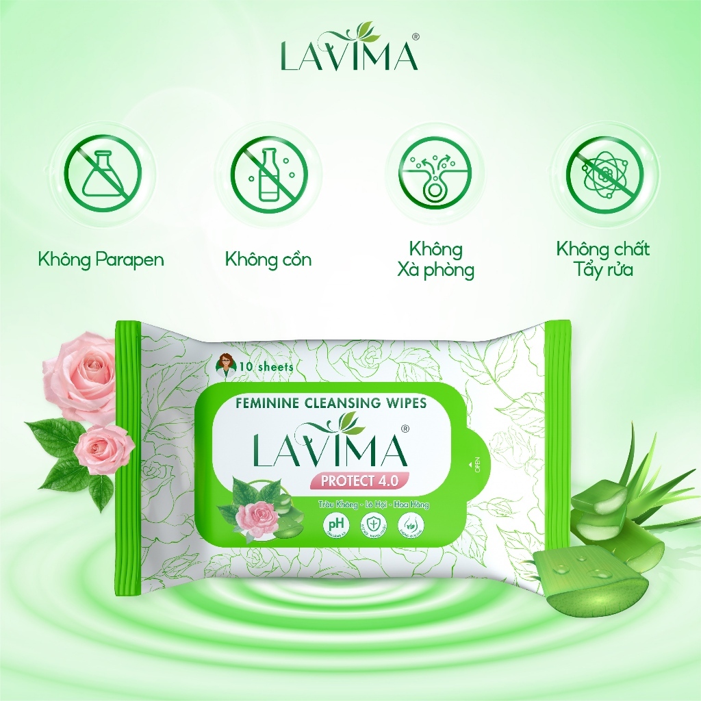 Khăn ướt vệ sinh phụ khoa LAVIMA Protect 4.0, Việt Nam  giúp vùng kín luôn sạch sẽ, khô thoáng