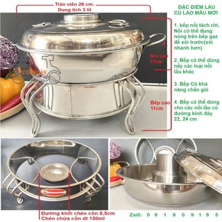  Nồi lẩu CÙ LAO, LẨU NÚI LỬA  sử Dụng Than Hoặc Cồn- Thiết kế rời rất tiện ích. Hàng việt Nam