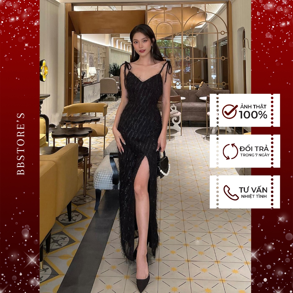 Đầm Body Hở Lưng Dự Tiệc Chất Liệu Lông Vũ Ánh Kim Sang Trọng BBSTORE'S -D2159